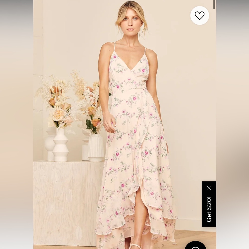 Lulus In Love Forever Blush Floral Lace-Up High-Low Maxi Dress
